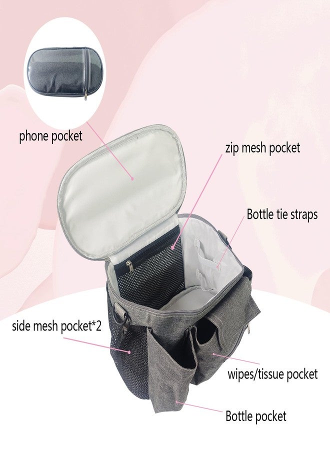 Berhapy Small Diaper Bag, Travel Tote Bags for Moms - Multiple Pockets, Stroller Hook, Adjustable Strap - Portable Handbag for Parent (Black) - Image 5