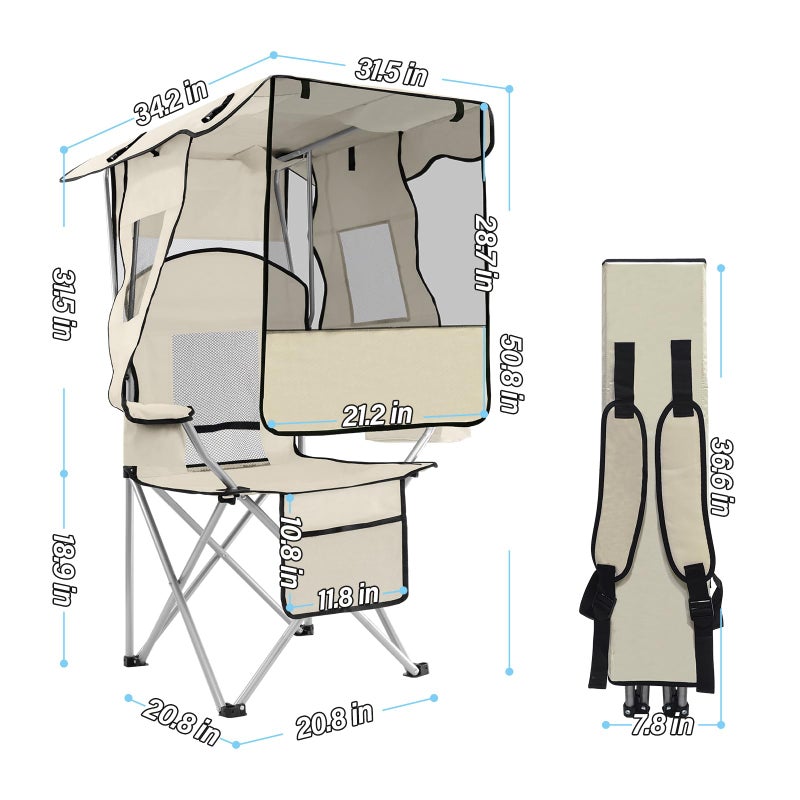 ptlsy Folding Camping Chair with Canopy, Beach Chair with Canopy Shade with Cup Holders, Cooler Bag for Camping, Fishing, Beach, Sports and Concert (White) - Image 2
