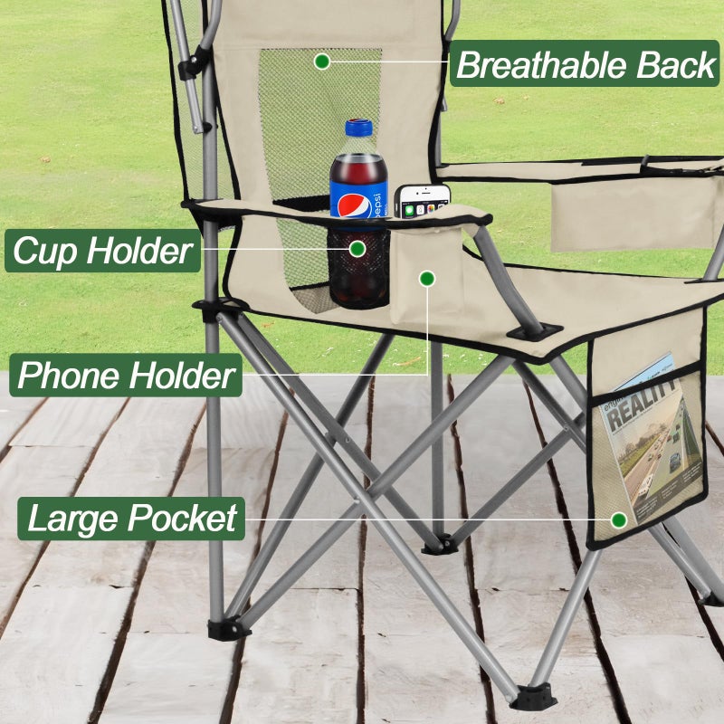 ptlsy Folding Camping Chair with Canopy, Beach Chair with Canopy Shade with Cup Holders, Cooler Bag for Camping, Fishing, Beach, Sports and Concert (White) - Image 3
