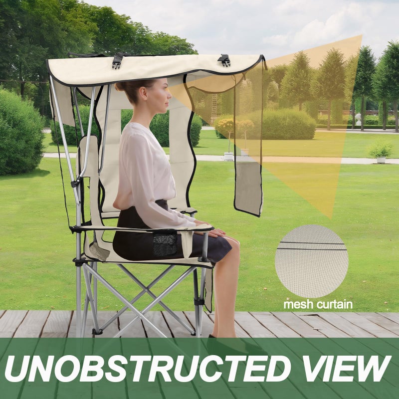 ptlsy Folding Camping Chair with Canopy, Beach Chair with Canopy Shade with Cup Holders, Cooler Bag for Camping, Fishing, Beach, Sports and Concert (White) - Image 5