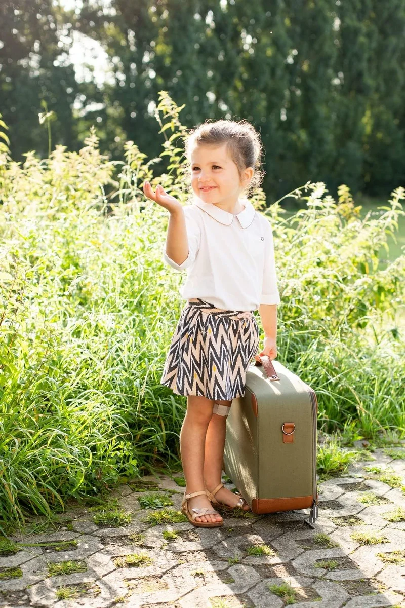 CHILDHOME Childhome Mini Traveller Children's Suitcase - Khaki Canvas with Carry Strap