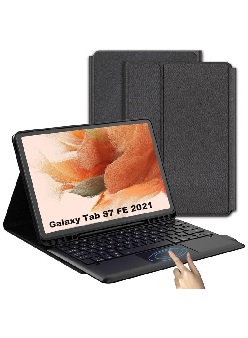ELTRAZONE Keyboard Case for Samsung Galaxy Tab S7 FE 12.4 inch, Detachable Wireless Magnetic Smart Tablet Touchpad Waterproof Keyboard Cover - Slim Black Keyboard with Pen Holder - Image 1
