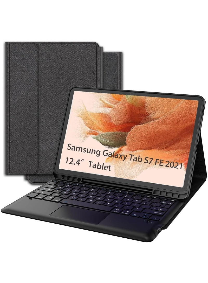 ELTRAZONE Keyboard Case for Samsung Galaxy Tab S7 FE 12.4 inch, Detachable Wireless Magnetic Smart Tablet Touchpad Waterproof Keyboard Cover - Slim Black Keyboard with Pen Holder - Image 5