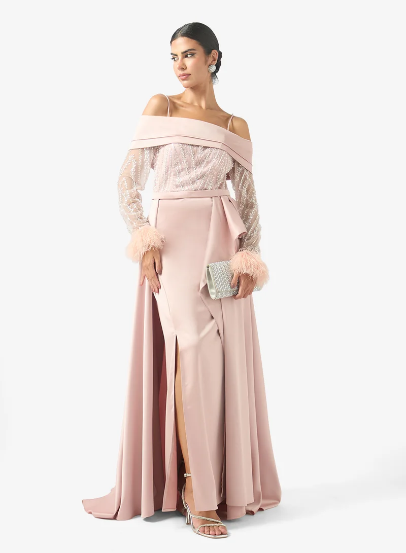Akadia Fashion  Off shoulder sequin tulle dress for Women | Best Price UAE