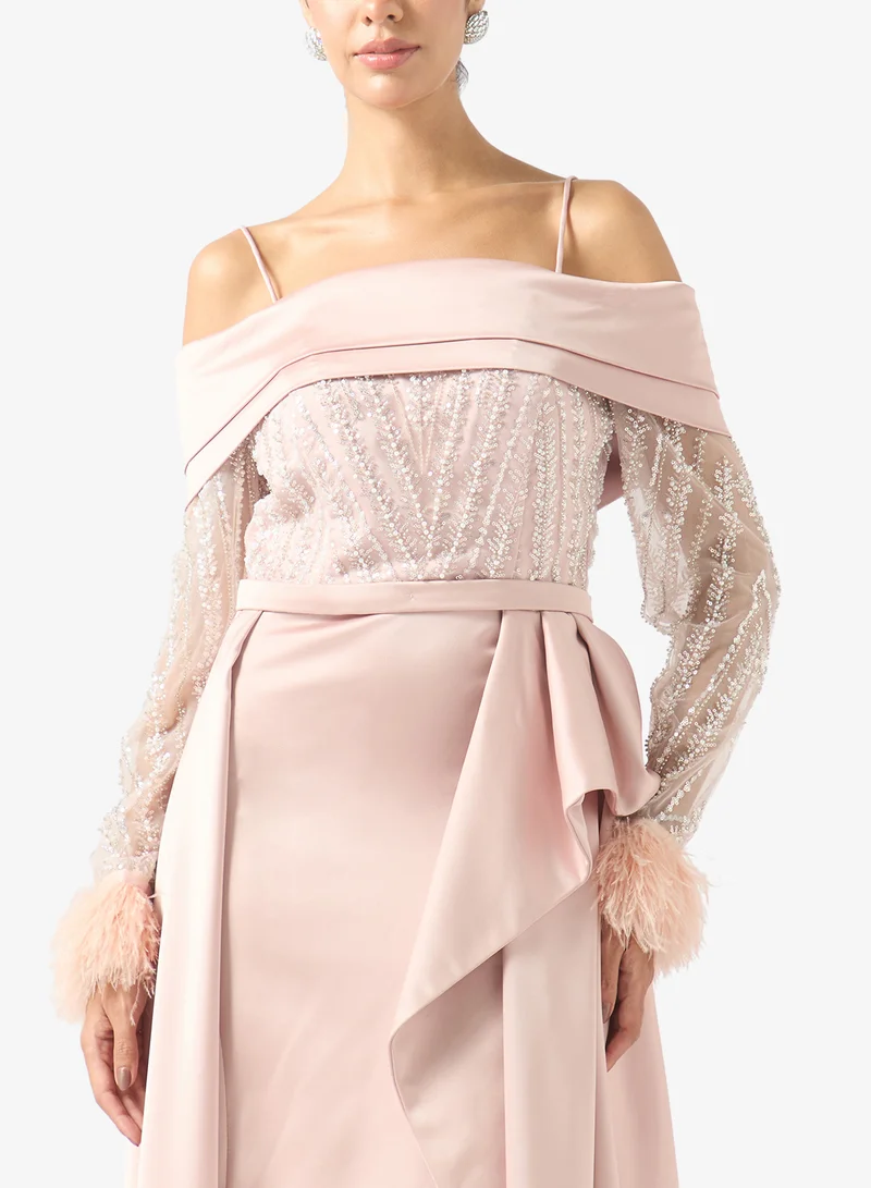 Akadia Fashion  Off shoulder sequin tulle dress for Women | Best Price UAE