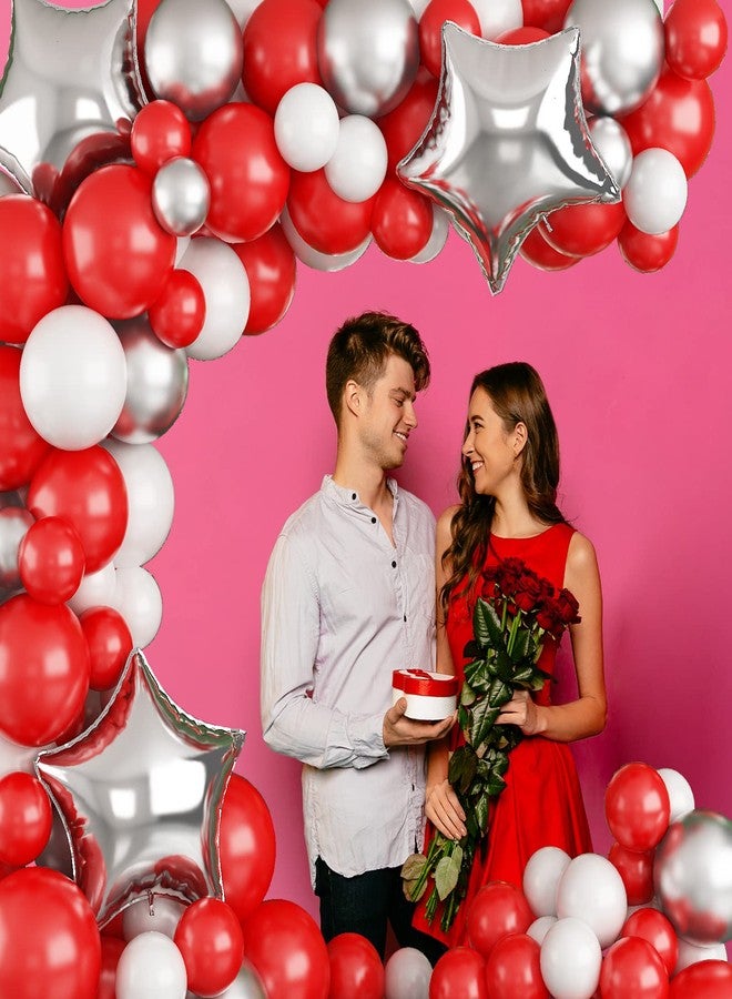 Togvu Balloons Garland Kit Red White Silver, 99pcs Red White Balloon Arch Kit with Metallic Silver Stars Foil Balloon, Red Birthday Decorations for Valentine's Day, Baby Shower, Wedding, Christmas Party - Image 5