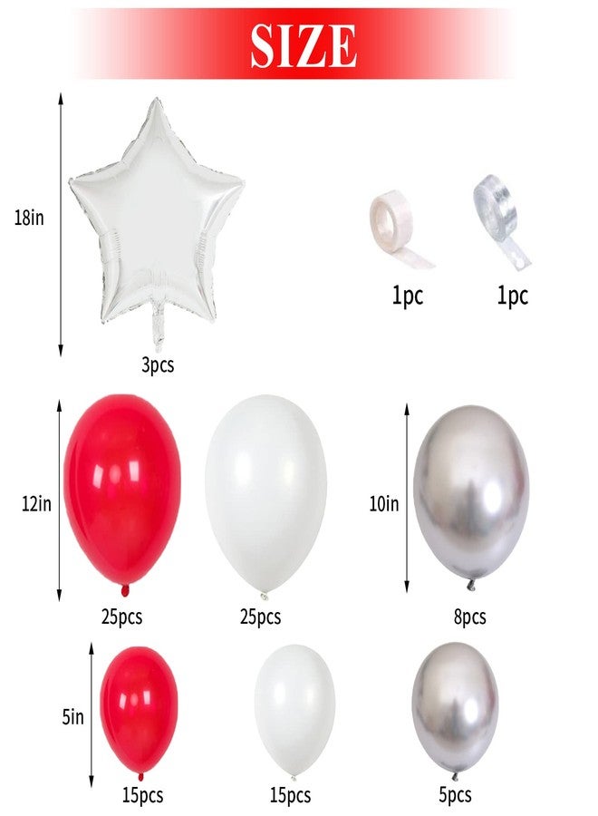 Togvu Balloons Garland Kit Red White Silver, 99pcs Red White Balloon Arch Kit with Metallic Silver Stars Foil Balloon, Red Birthday Decorations for Valentine's Day, Baby Shower, Wedding, Christmas Party - Image 2