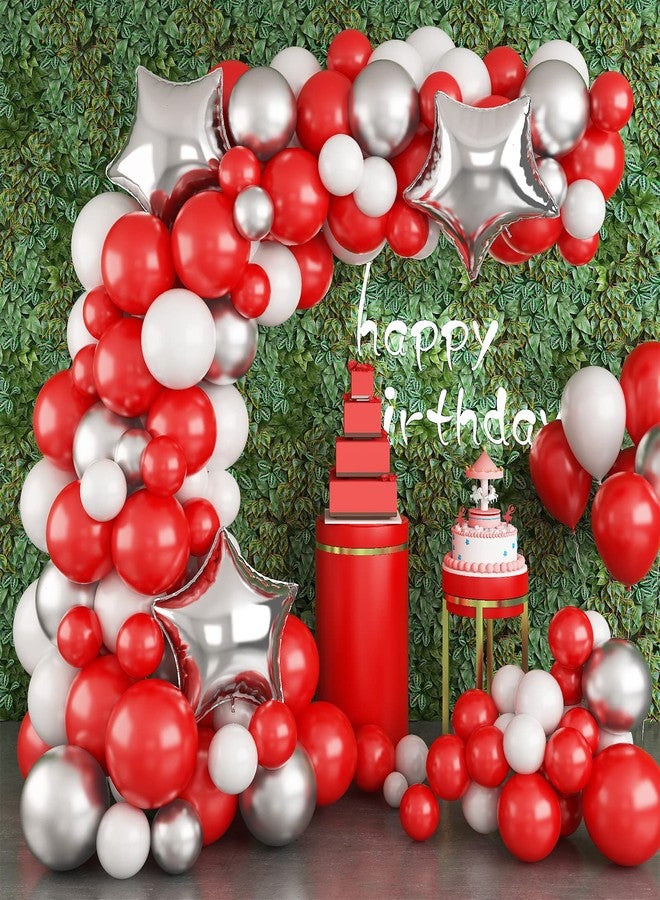 Togvu Balloons Garland Kit Red White Silver, 99pcs Red White Balloon Arch Kit with Metallic Silver Stars Foil Balloon, Red Birthday Decorations for Valentine's Day, Baby Shower, Wedding, Christmas Party - Image 1