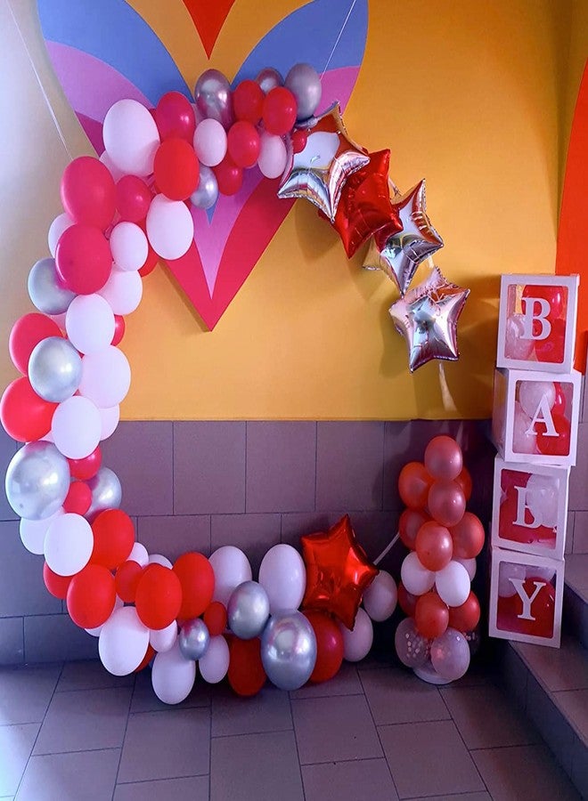 Togvu Balloons Garland Kit Red White Silver, 99pcs Red White Balloon Arch Kit with Metallic Silver Stars Foil Balloon, Red Birthday Decorations for Valentine's Day, Baby Shower, Wedding, Christmas Party - Image 4
