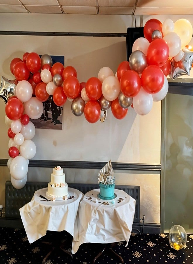 Togvu Balloons Garland Kit Red White Silver, 99pcs Red White Balloon Arch Kit with Metallic Silver Stars Foil Balloon, Red Birthday Decorations for Valentine's Day, Baby Shower, Wedding, Christmas Party - Image 3