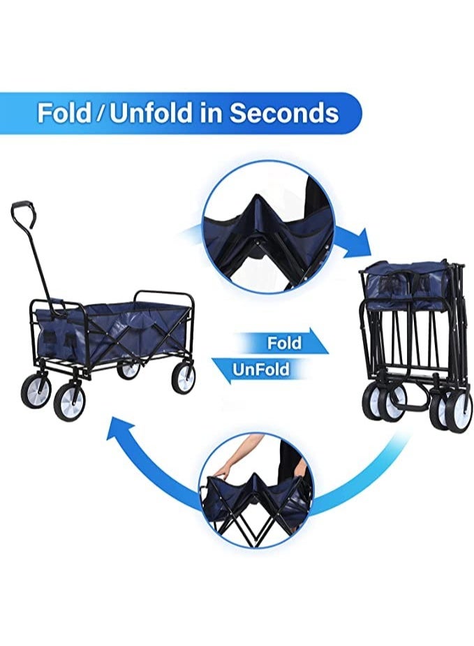 Generic Folding Garden Trolley Cart Heavy Duty Wagon Multifunction Shopping Cart for Outdoor Camping Beach Supermarket With 4 Wheels Blue  - Image 3