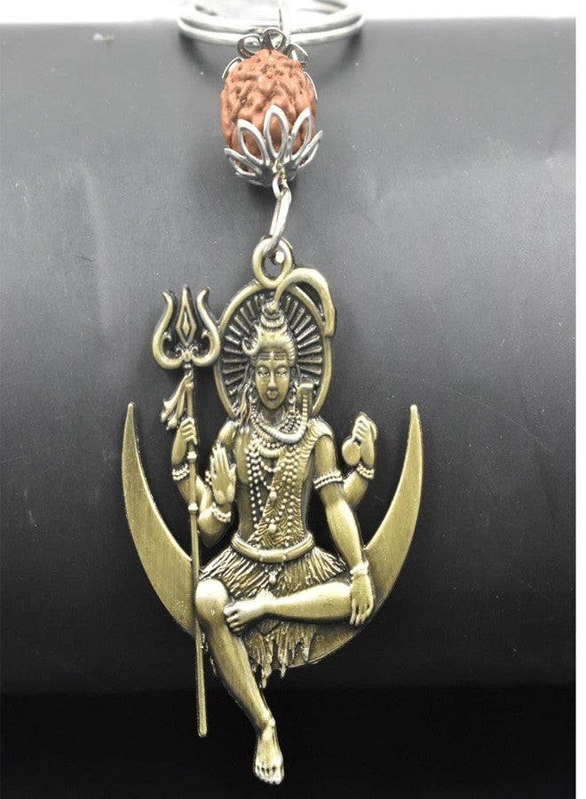 AFH Lord Mahadev Shiv Shankar Moon Bronze Rudraksha Keychain for Men and Women - Image 1