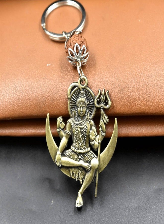 AFH Lord Mahadev Shiv Shankar Moon Bronze Rudraksha Keychain for Men and Women - Image 3