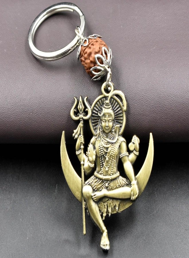 AFH Lord Mahadev Shiv Shankar Moon Bronze Rudraksha Keychain for Men and Women - Image 2