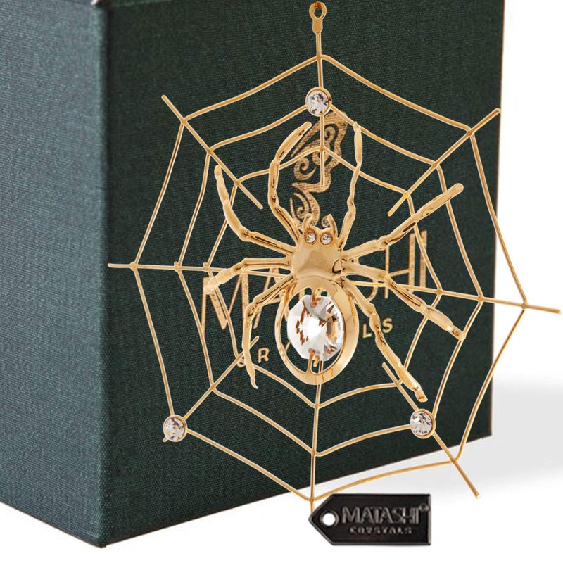 matashi 24K Gold Plated Crystal Studded Hanging Ornaments for Christmas Tree Christmas Spider Miracle Decor  The Tradition of Tinsel Legend Spider on Web Ornament