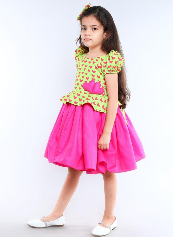 PinkChick Conversational Print Peplum Dress For Girls - Image 1