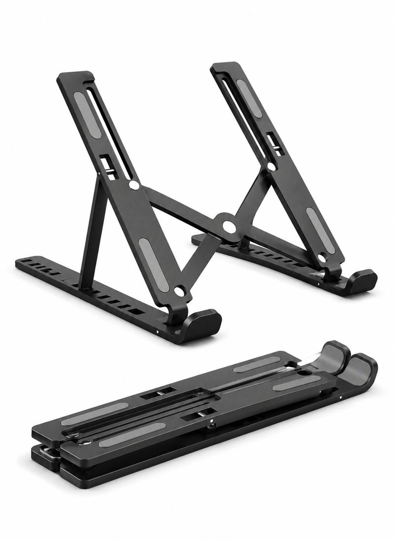 PEI  AN Laptop Stand with 10-Level Adjustable Height for Ergonomic Desk, Foldable Portable Laptop Stand for Travel, Laptop Riser with Ventilated Cooling for MacBook Air Pro Dell XPS HP (Black) - Image 1