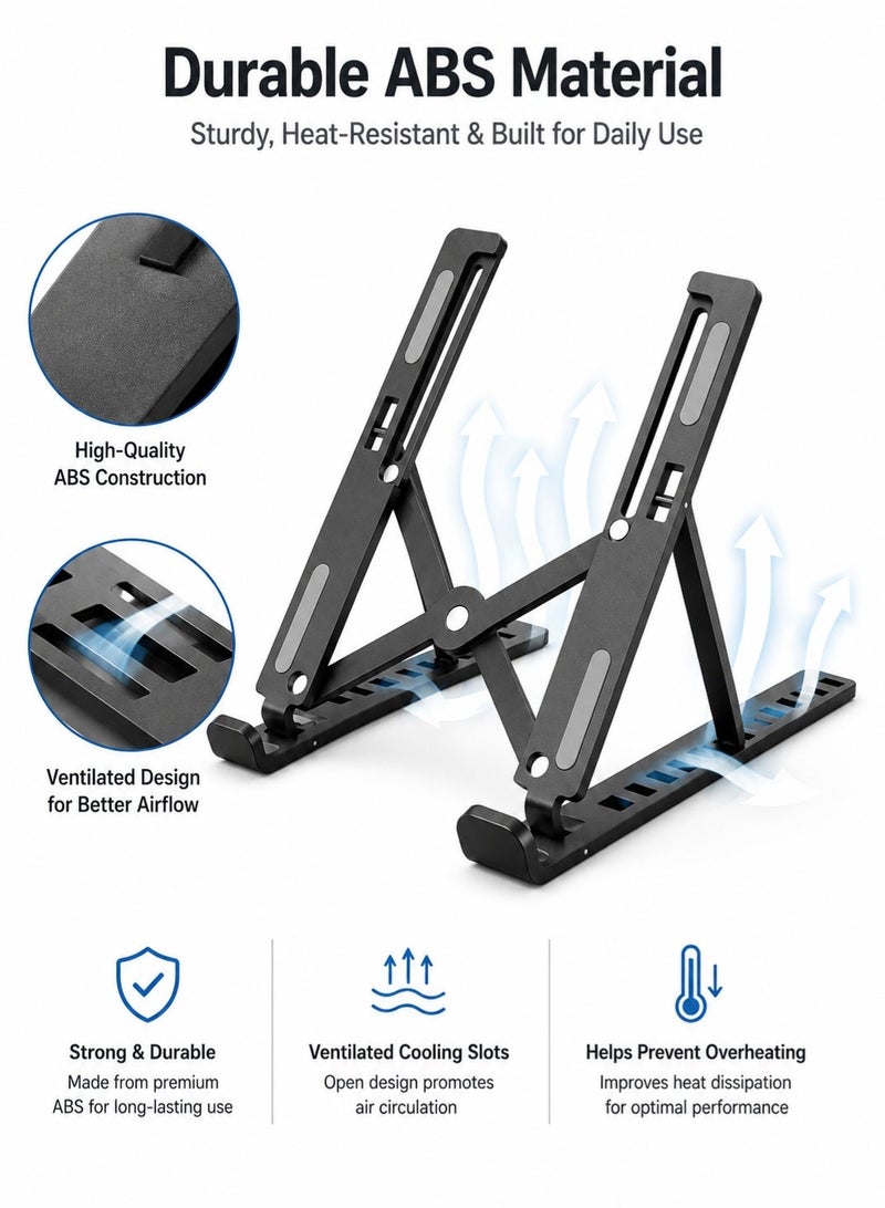 PEI  AN Laptop Stand with 10-Level Adjustable Height for Ergonomic Desk, Foldable Portable Laptop Stand for Travel, Laptop Riser with Ventilated Cooling for MacBook Air Pro Dell XPS HP (Black) - Image 4