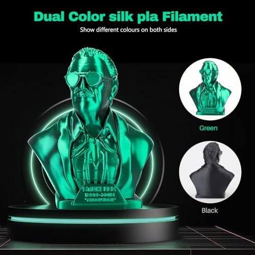 3DHoJor Silk PLA Filament 1.75mm Black Green Dual Color PLA 3D Printer Filament 2 in 1 Coextrusion 1KG Spool(2.2lbs) 3D Printing Filament Dimensional Accuracy +/- 0.03mm Fits for Most FDM 3D Printers - Image 2