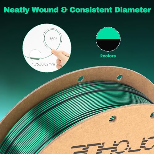 3DHoJor Silk PLA Filament 1.75mm Black Green Dual Color PLA 3D Printer Filament 2 in 1 Coextrusion 1KG Spool(2.2lbs) 3D Printing Filament Dimensional Accuracy +/- 0.03mm Fits for Most FDM 3D Printers - Image 3