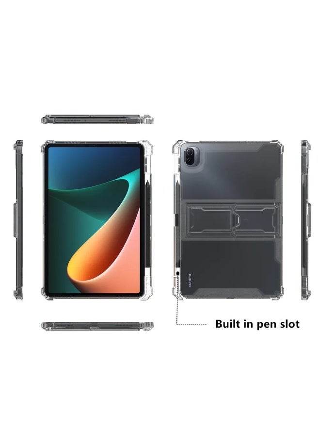 جراب شفاف مزود بحامل لجهاز Xiaomi Pad 5/Xiaomi Pad 5 Pro مقاس 11 بوصة، مقاوم للصدمات، نحيف وخفيف الوزن، مقاوم للاصفرار، غطاء مزود بحامل، وحامل قلم - شفاف - Image 3