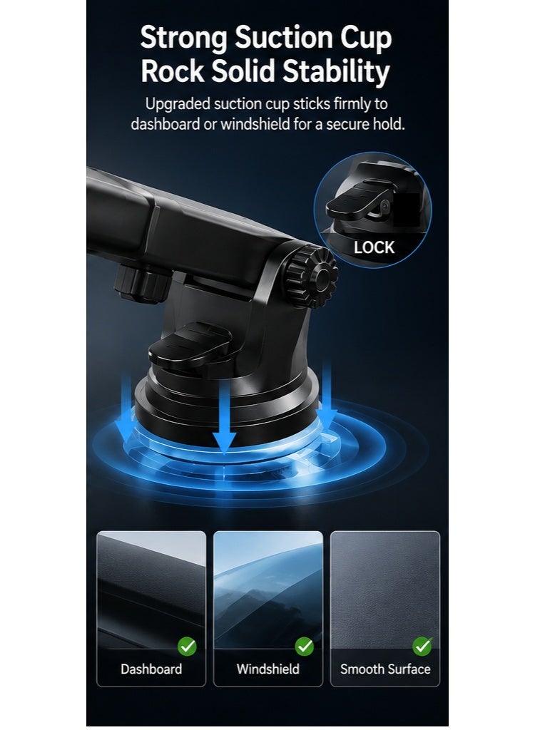360° Mechanical Car Phone Holder with Strong Suction Cup | One-Hand Operation Mobile Mount for Dashboard & Windshield | Universal Smartphone Holder for Car - Image 1