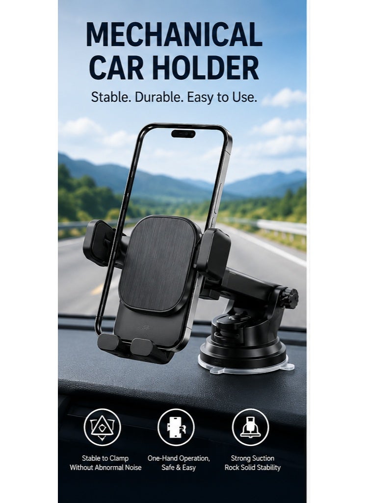 360° Mechanical Car Phone Holder with Strong Suction Cup | One-Hand Operation Mobile Mount for Dashboard & Windshield | Universal Smartphone Holder for Car - Image 3
