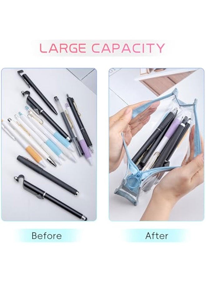 حقائب ماكياج مستحضرات التجميل السفر 4pcs ، قضايا قلم رصاص واضحة ، حقيبة قلم رصاص شفافة مع سحاب ، منظم الكرتاسية متعددة الوظائف للبالغين المنزل والمكتب والعطلة (الأزرق والأخضر والأبيض والوردي) - Image 4