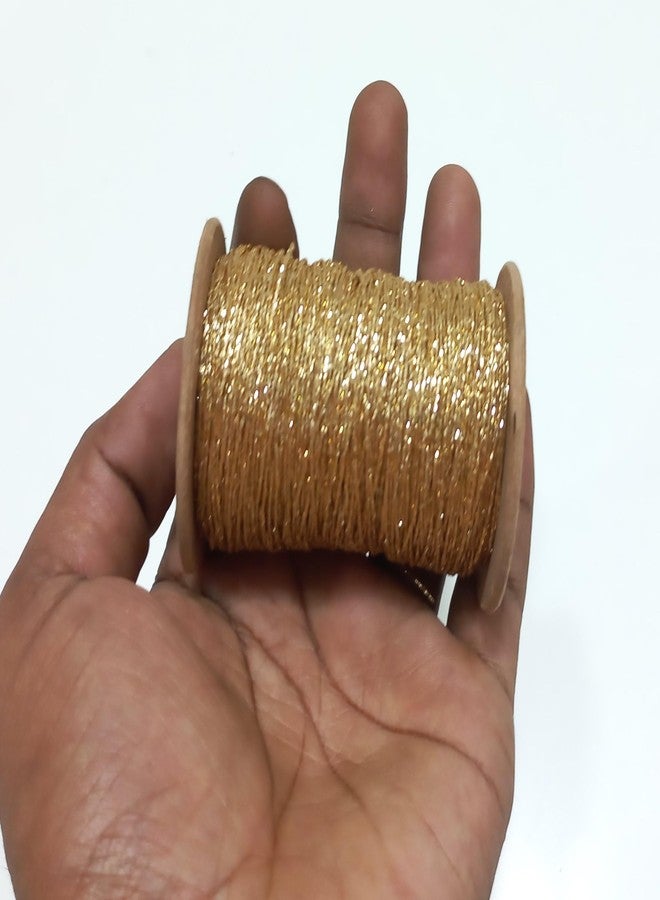 OMX 1mm, 100 Mtr Roll, Glitter Shimmer Mettalic Zari Thread for Embroidery, Sewing and Jewelry Making, Polyester for Metallic Strip & Cotton Yarn Inside. (Golden) - Image 2