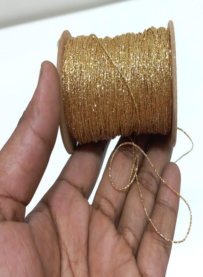 OMX 1mm, 100 Mtr Roll, Glitter Shimmer Mettalic Zari Thread for Embroidery, Sewing and Jewelry Making, Polyester for Metallic Strip & Cotton Yarn Inside. (Golden) - Image 3