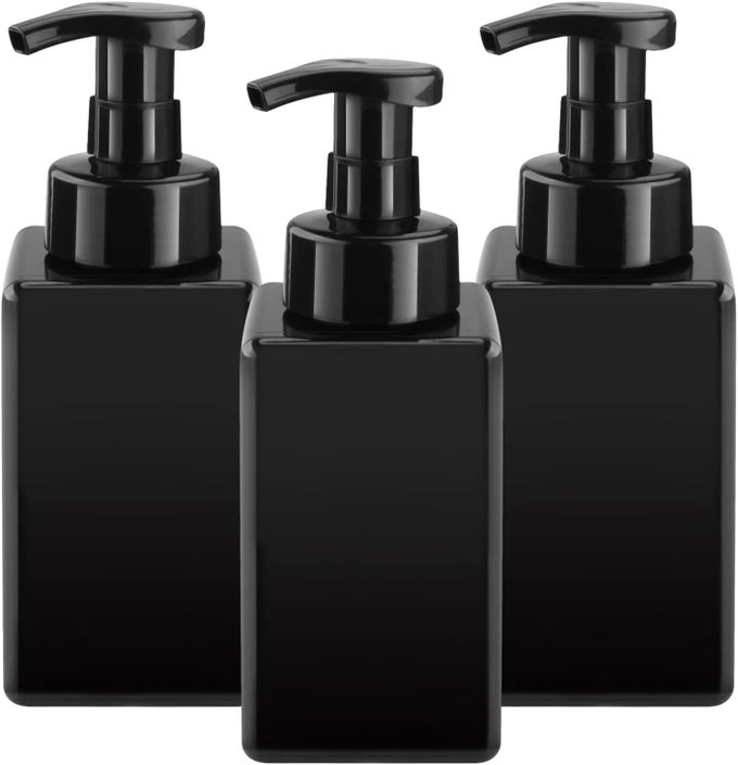 3 PACK 15OZ/450ML FOAMING SOAP DISPENSER PLASTIC FOAM PUMP BOTTLE REFILLABLE LIQUID SOAP CONTAINER FOR SHAMPOO BODY HAND WASH BATHROOM KITCHEN SINK - BLACK