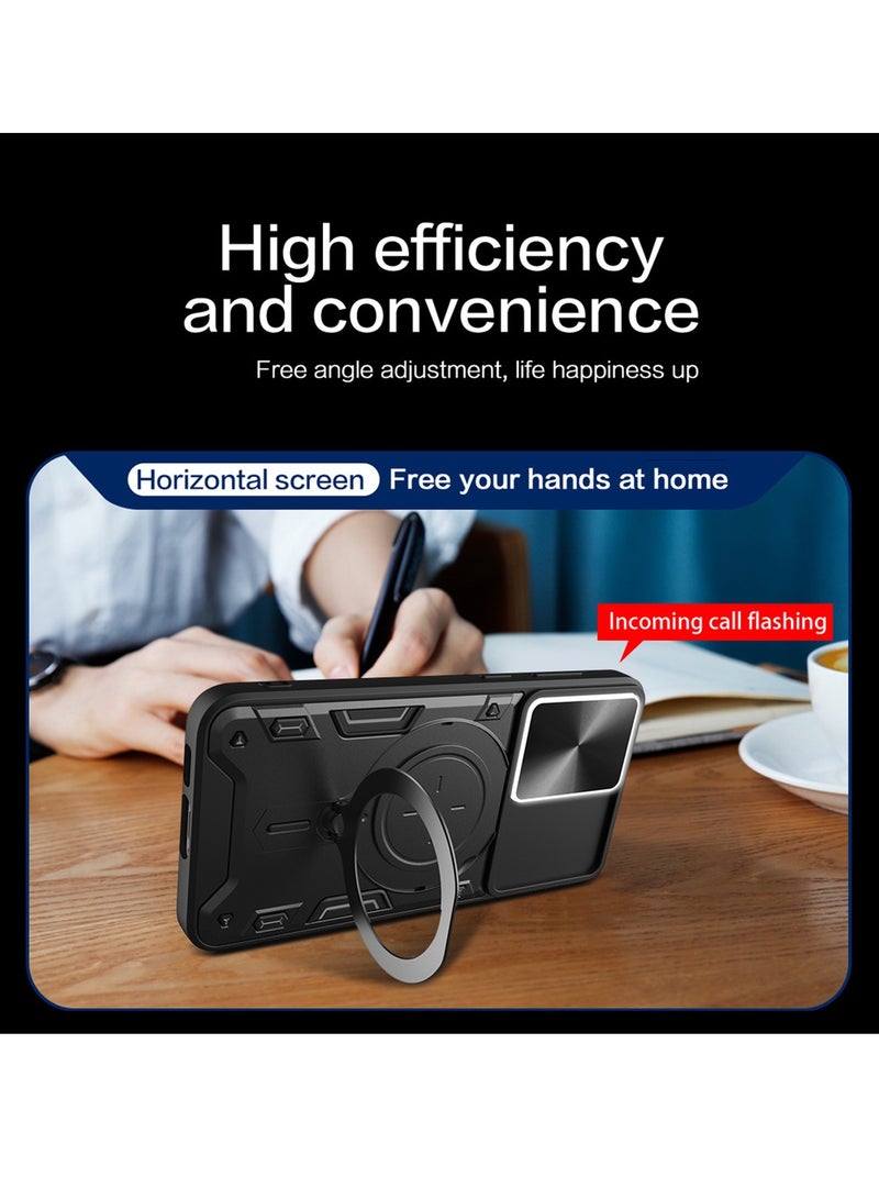 for Infinix Note 50 S Case, Slide Camera Lens Cover, Magnetic Ring Holder Kickstand Protective Phone Case for Infinix Note 50 S, Black  - Image 3