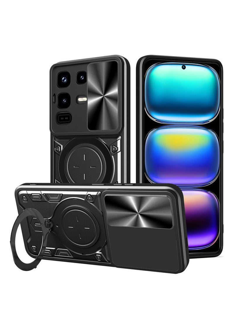for Infinix Note 50 S Case, Slide Camera Lens Cover, Magnetic Ring Holder Kickstand Protective Phone Case for Infinix Note 50 S, Black  - Image 1