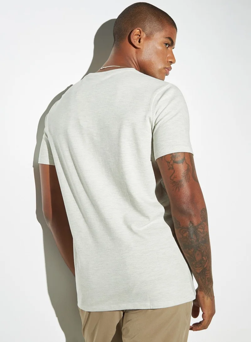 Iconic Iconic Typography Print Crew Neck Pique T-shirt with Short Sleeves