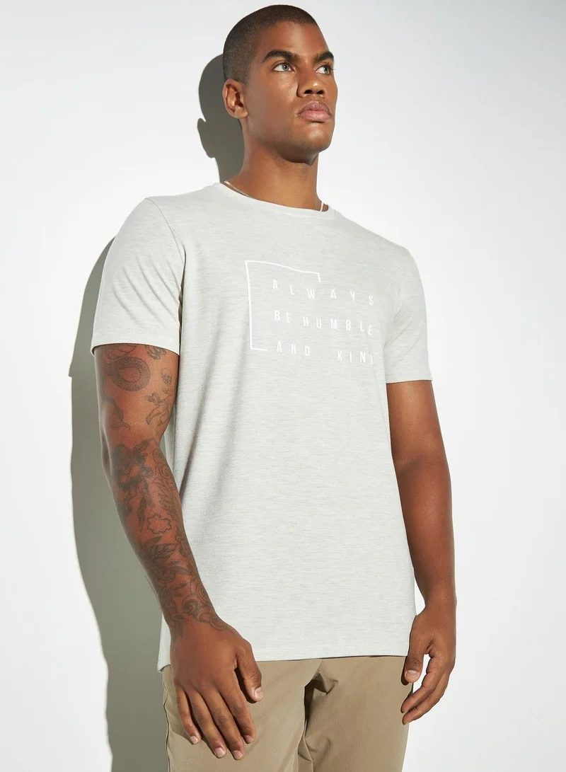 Iconic Iconic Typography Print Crew Neck Pique T-shirt with Short Sleeves