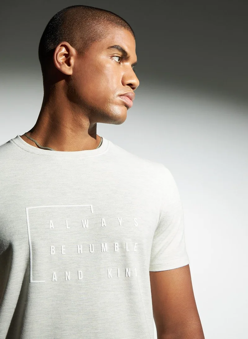 Iconic Iconic Typography Print Crew Neck Pique T-shirt with Short Sleeves