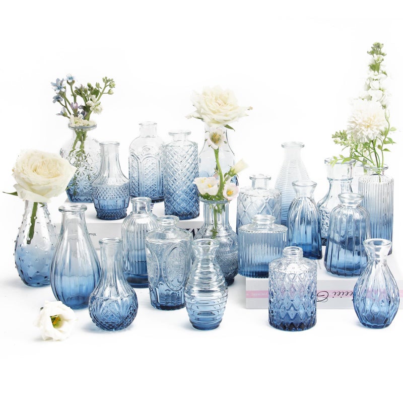 22 Pack Bud Vase in Bulk  BEAHOT Blue Flower Vases for Wedding Decorations Glass Vase for Table Decorations Small Vase for Home Mothers Day Centerpieces Party Office Blue Gradient