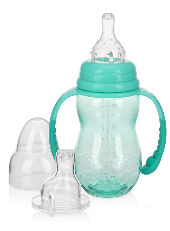 Nuby 3 in 1 Baby Bottle to Training Sippy Cup - 8 Oz Toddler Cups Spill Proof with Soft Spout, Nipple & Removable Grip Handles - Dishwasher Safe (Teal) - Image 1