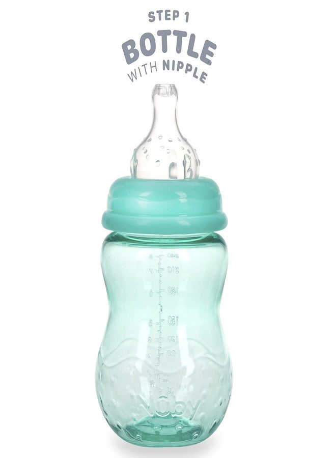Nuby 3 in 1 Baby Bottle to Training Sippy Cup - 8 Oz Toddler Cups Spill Proof with Soft Spout, Nipple & Removable Grip Handles - Dishwasher Safe (Teal) - Image 3
