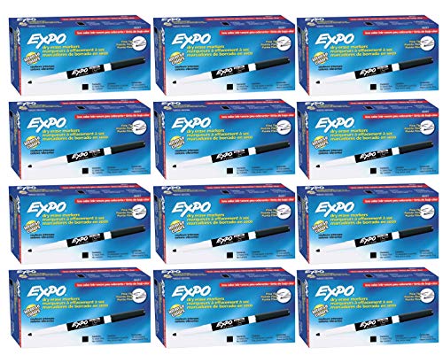 Expo 86001 Low Odor Dry Erase Marker, Black, 12 Packs of 12 Markers, 144 Total - Image 1