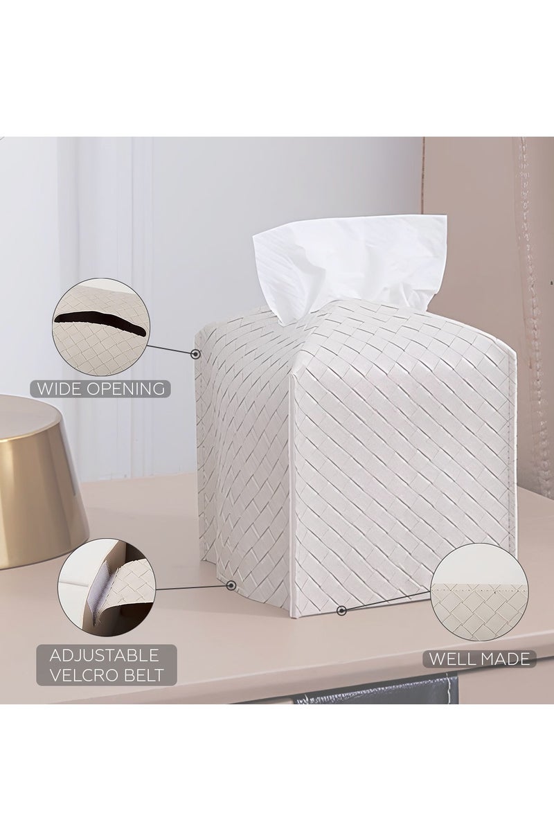AMROAH Square Tissue Box Cover 13*13*13cm, Decorative PU Leather Facial Paper Organizer Tissue Holder Dispenser Case For Home Office Bathroom Kitchen Tabletop Car Griedge Vanity Countertop - Image 2