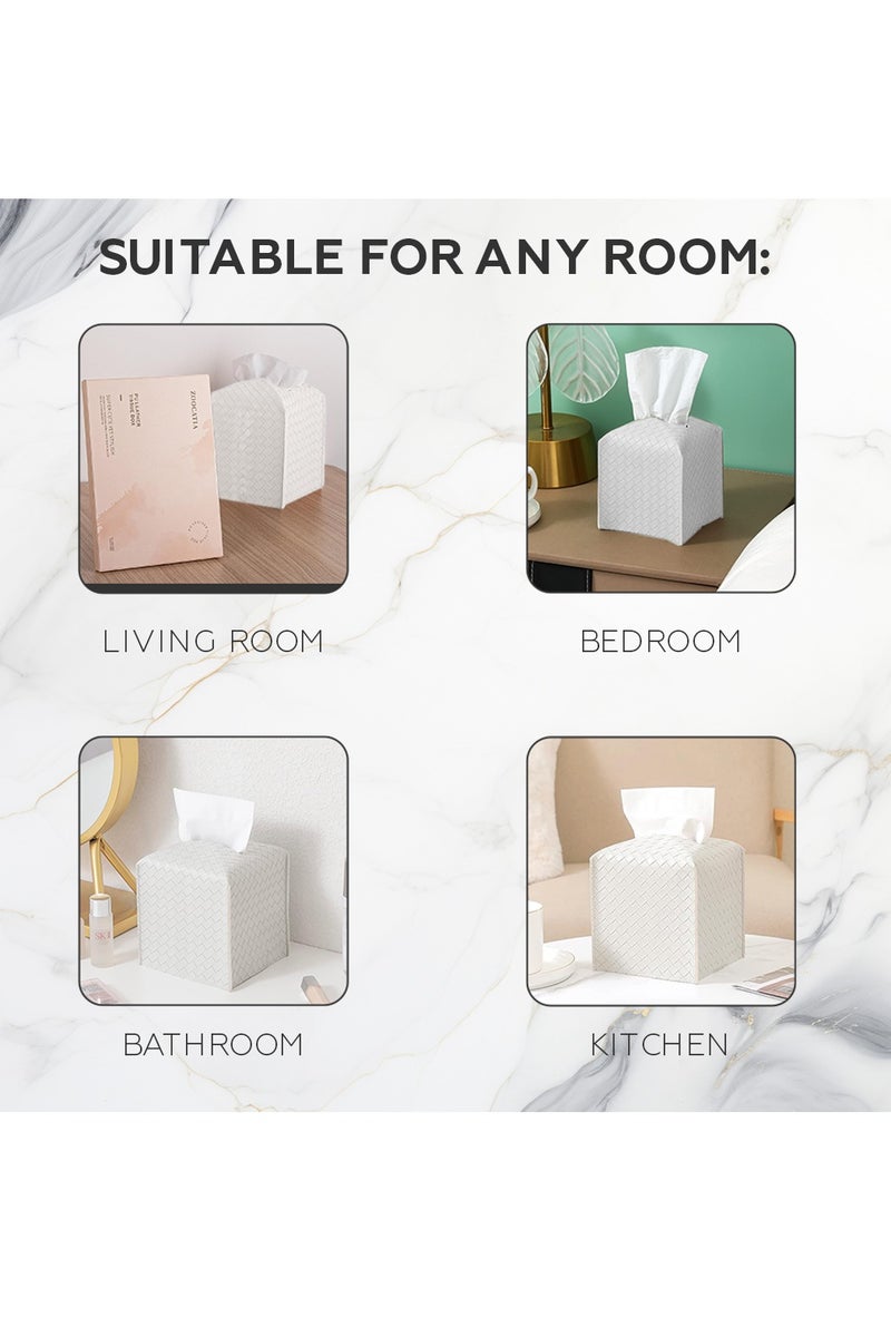 AMROAH Square Tissue Box Cover 13*13*13cm, Decorative PU Leather Facial Paper Organizer Tissue Holder Dispenser Case For Home Office Bathroom Kitchen Tabletop Car Griedge Vanity Countertop - Image 4