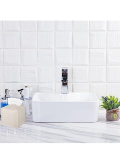 AMROAH Square Tissue Box Cover 13*13*13cm, Decorative PU Leather Facial Paper Organizer Tissue Holder Dispenser Case For Home Office Bathroom Kitchen Tabletop Car Griedge Vanity Countertop  - Image 2