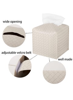 AMROAH Square Tissue Box Cover 13*13*13cm, Decorative PU Leather Facial Paper Organizer Tissue Holder Dispenser Case For Home Office Bathroom Kitchen Tabletop Car Griedge Vanity Countertop  - Image 3