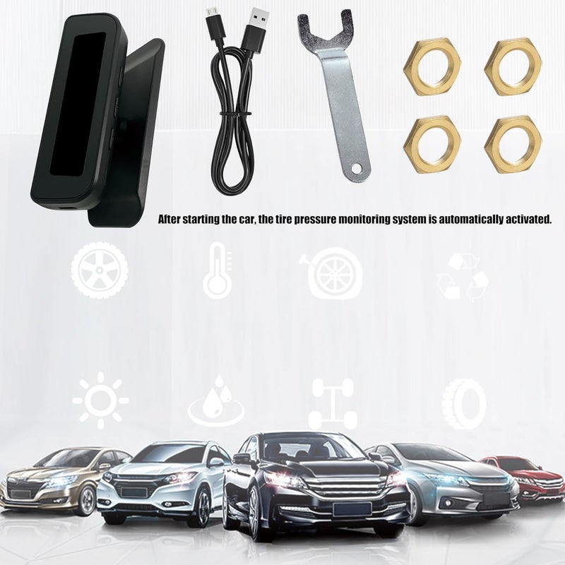 Multi-Vehicle Tire Alert Solar/USB Rechargeable 4 Sensors for Trailer Solar Rechargeable Tire Pressure Monitor - Image 2