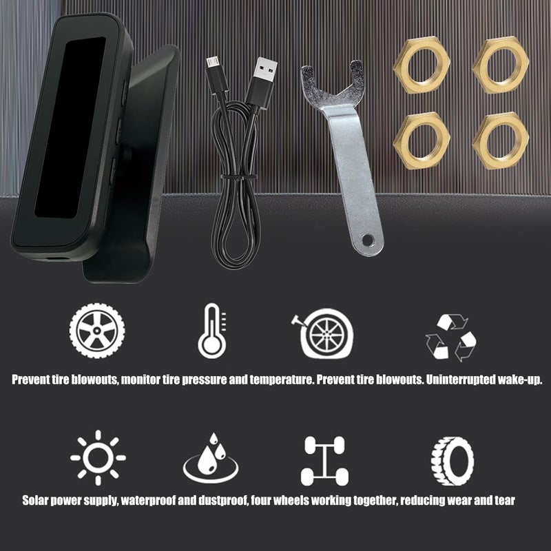 Multi-Vehicle Tire Alert Solar/USB Rechargeable 4 Sensors for Trailer Solar Rechargeable Tire Pressure Monitor - Image 5