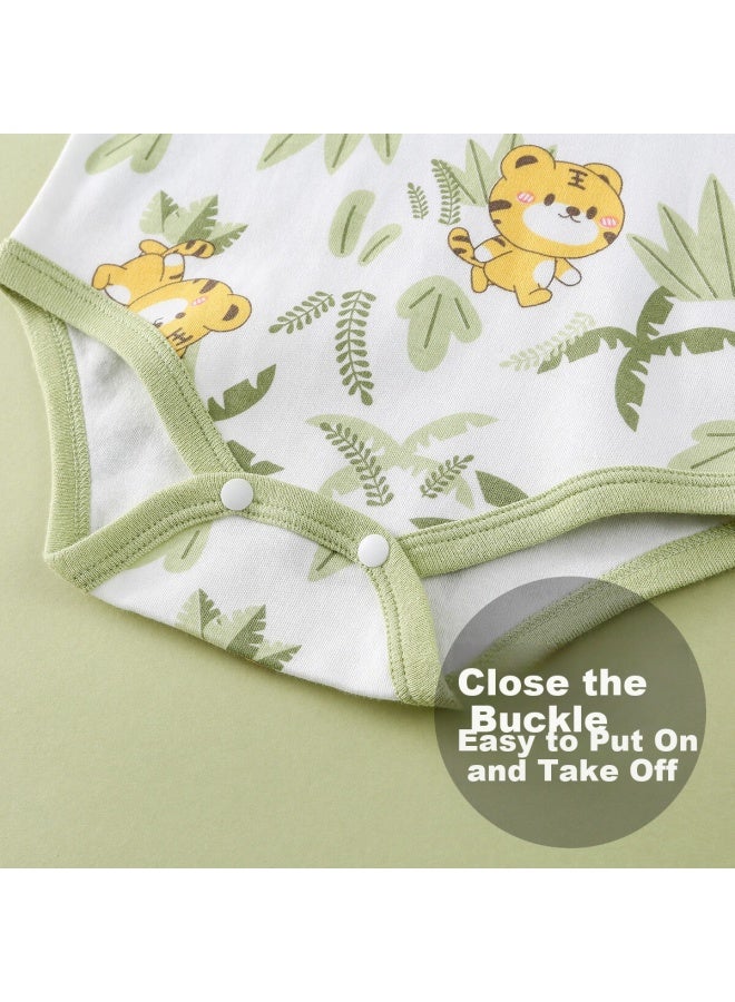 Doxiluka Duoxiluka Baby Romper, Summer Thin Style, Triangle Onesie, Newborn Bodysuit, Full-Print Light Green Tiger, 59Cm - Image 2