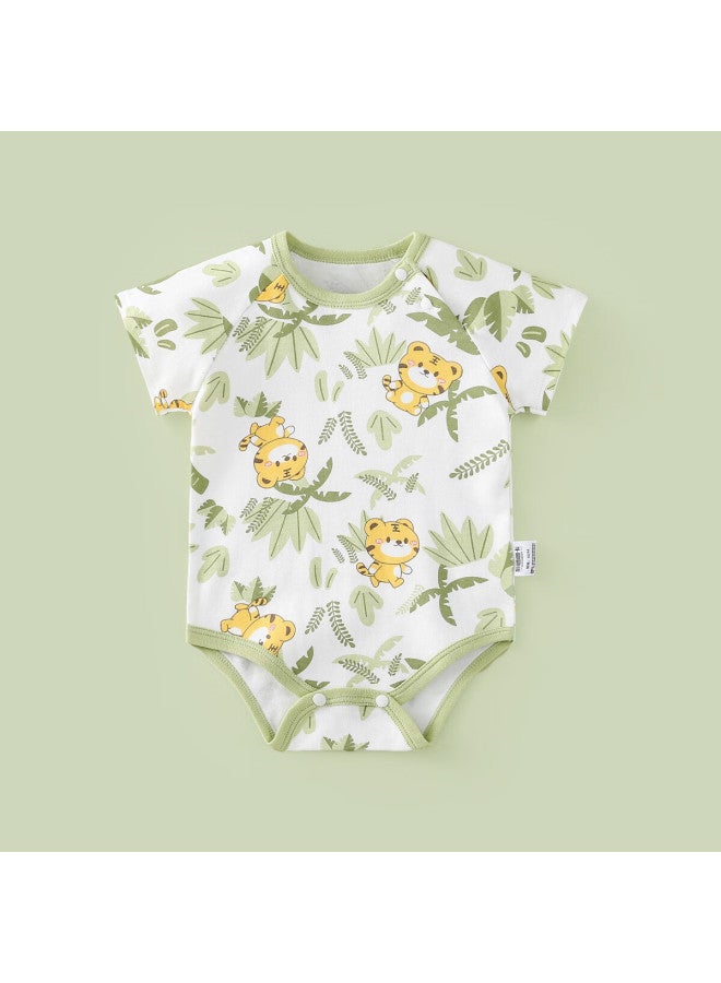 Doxiluka Duoxiluka Baby Romper, Summer Thin Style, Triangle Onesie, Newborn Bodysuit, Full-Print Light Green Tiger, 59Cm - Image 1