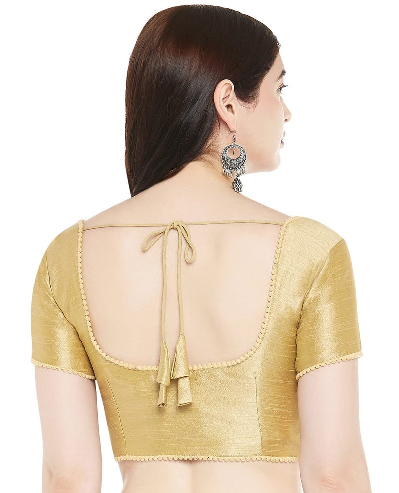 Studio Shringaar Women's Readymade Polyester Padded Saree Blouse with Short Sleeves.(Gold, 34) - Image 3