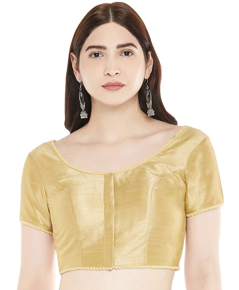 Studio Shringaar Women's Readymade Polyester Padded Saree Blouse with Short Sleeves.(Gold, 34) - Image 5